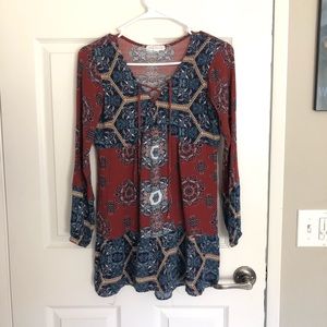 Red and blue designed dress